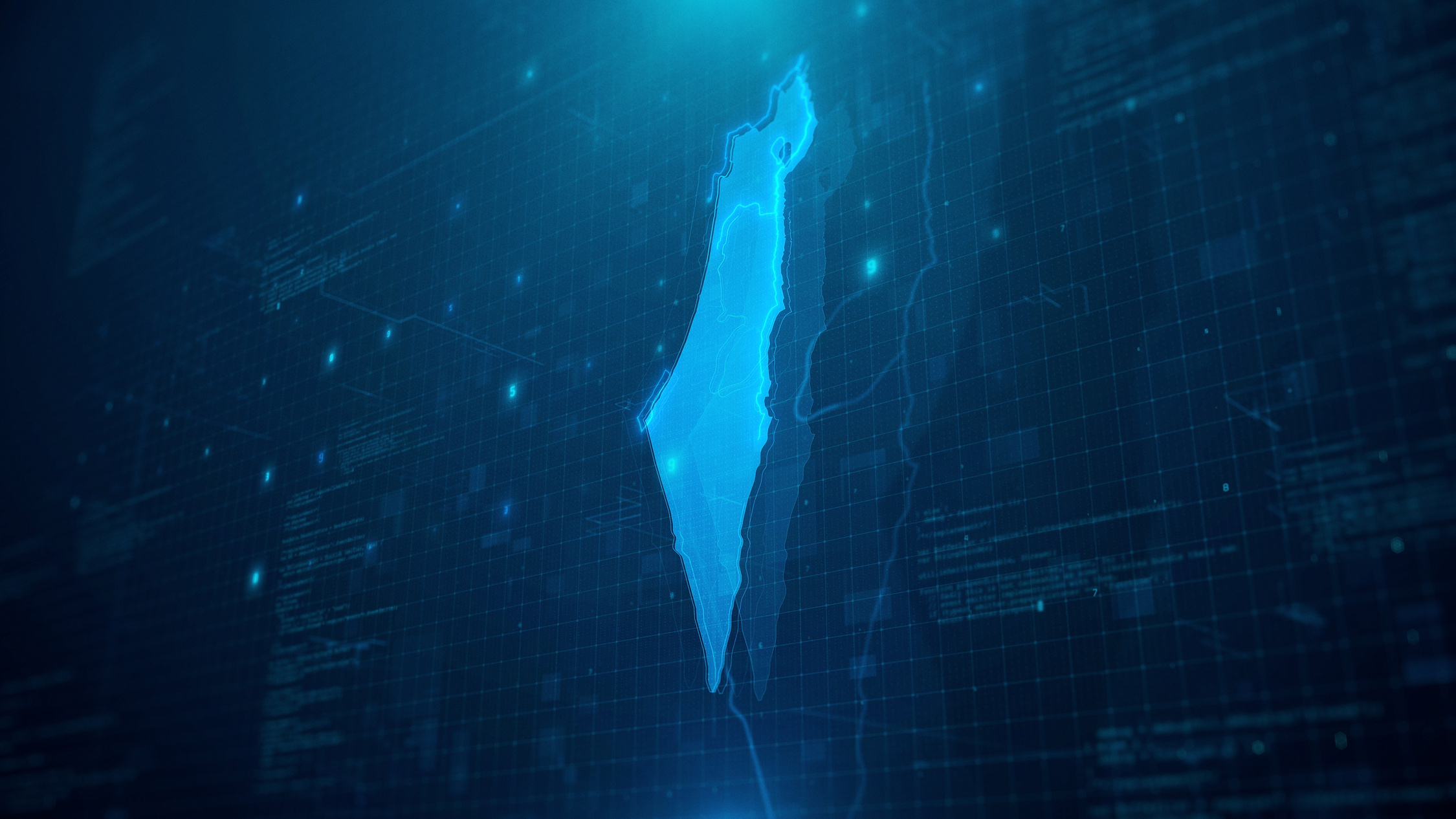 Map of Israel on blue digital background